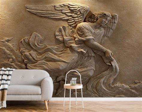 3d Mythological Character Angel Mural Wallpaper Non Woven Etsy