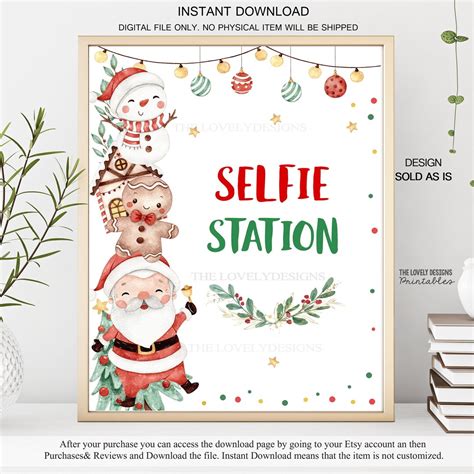 Christmas Selfie Station Sign Cute Santa Claus Table Sign Gingerbread