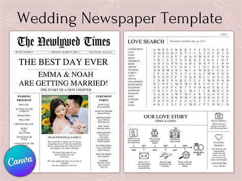 Newspaper Wedding Program Template Edit On Canva Fully Editable