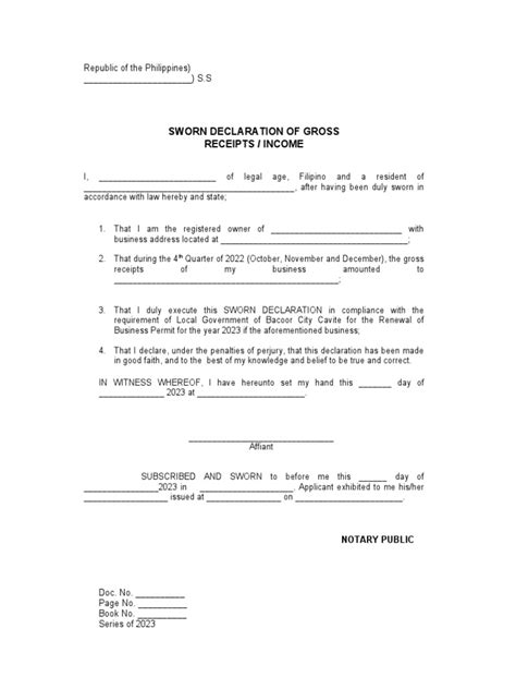 Sworn Declaration Of Gross Income Pdf