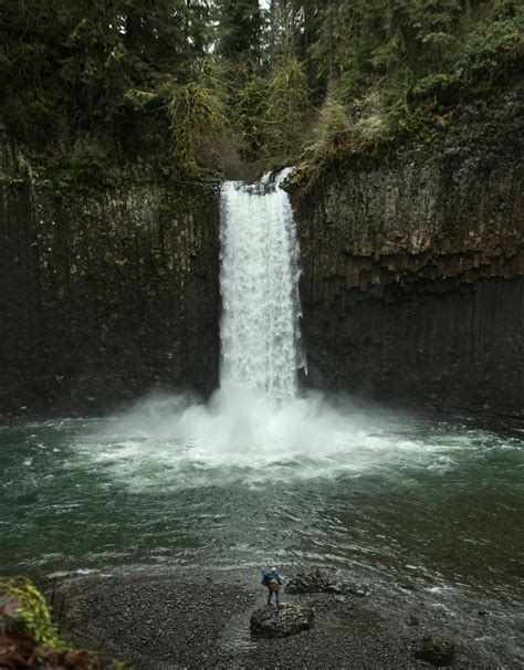 Person Standing Near WaterfallsFree Stock Photo