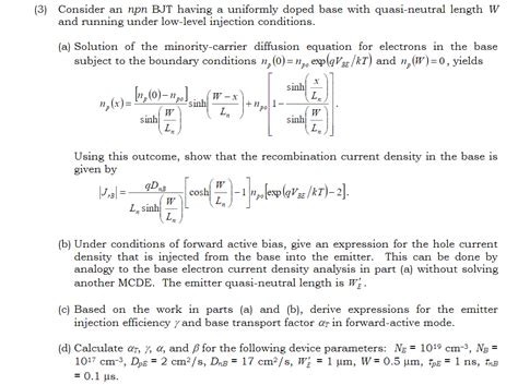 3 Consider An Npn BJT Having A Uniformly Doped Base Chegg