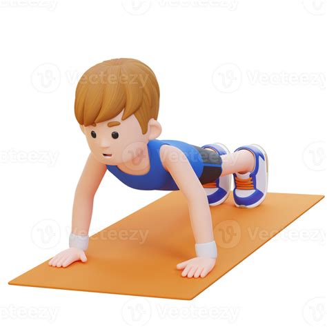 3d Sporty Male Character Performing Standard Push Up Exercise At Home Gym 25213947 Png