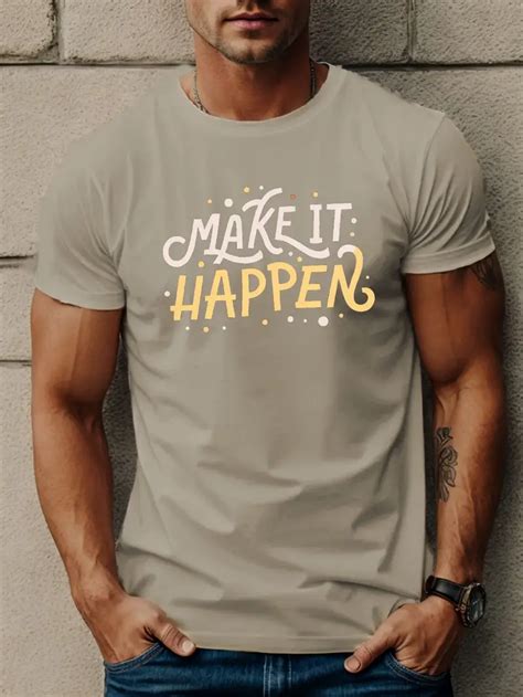 Make Happen Print Mens Graphic Design Crew Neck Active T Temu New