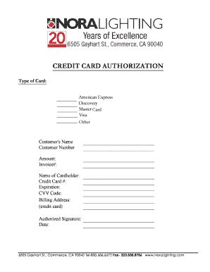 Fillable Online CREDIT CARD AUTHORIZATION Noralightingcom Fax Email