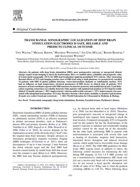 PDF Transcranial Sonographic Localization Of Deep Brain Stimulation