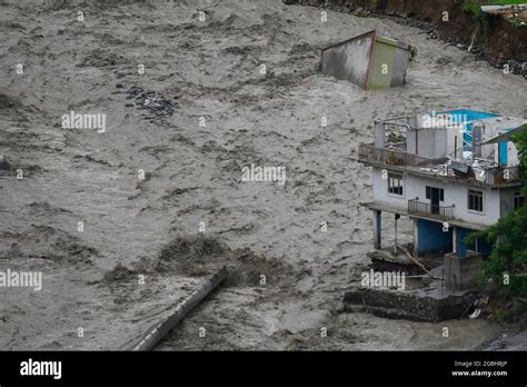 Kathmandu, Nepal. 4th Aug, 2021. A submerged house is seen on the ...