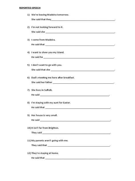 Reported Speech Sentences Pdf