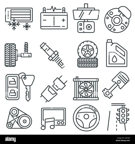 Ilustración vectorial iconos en línea de piezas de automóviles Símbolo