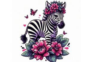 Zebra Foal With Flowers In Pop Art St Graphic By A I Illustration And