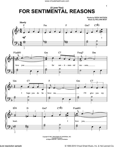 King Cole Trio I Love You For Sentimental Reasons Sheet Music For