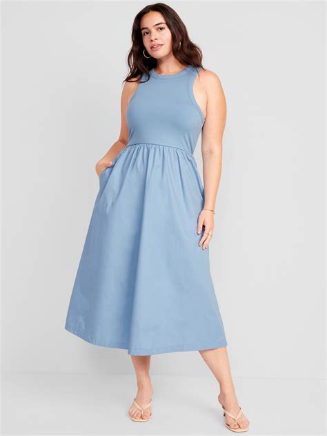 Fit Flare Combination Midi Dress Old Navy