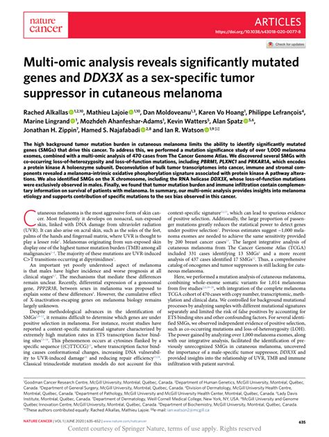 Multi Omic Analysis Reveals Significantly Mutated Genes And Ddx3x As A