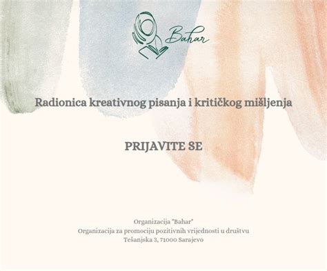 Radionica Kreativnog Pisanja I Kriti Kog Mi Ljenja Organizacija