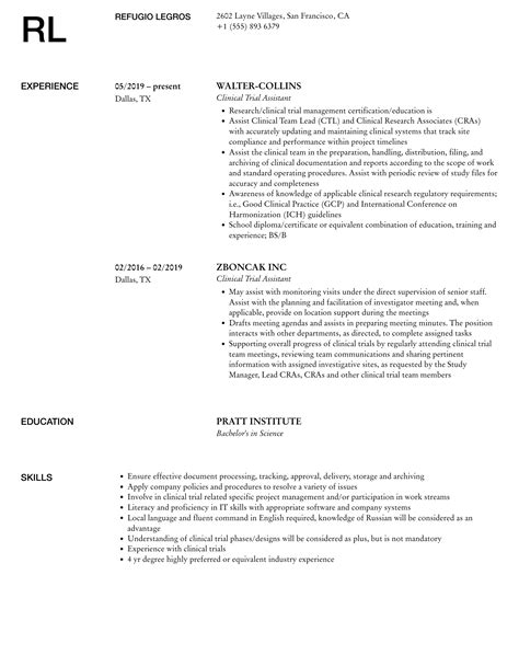 Clinical Trial Assistant Resume Samples Velvet Jobs