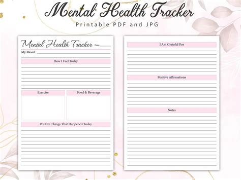 Mental Health Daily Journal Printable Therapist Mental Health