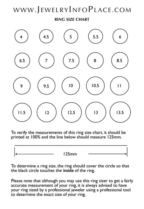 Ring sizes chart, Printable chart, Measure ring size