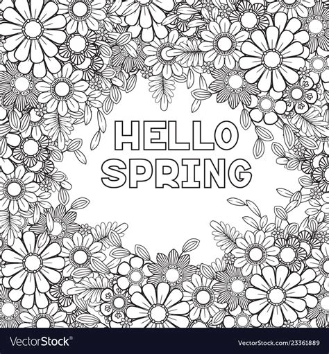 Hello Spring Coloring Page Royalty Free Vector Image