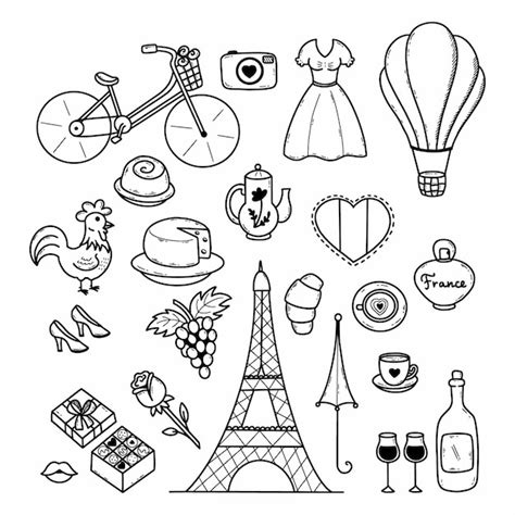 Francia Y Par S Torre Eiffel Conjunto De Iconos Vector Doodle