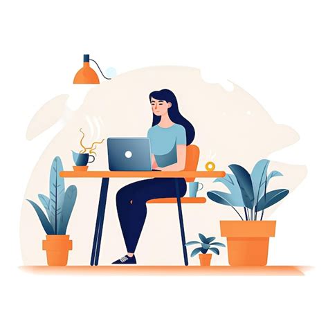 Premium Ai Image A Woman Sits At A Desk With A Laptop And A Potted Plant