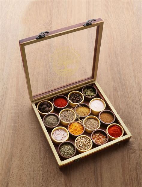 Dual Tone Wooden Handcrafted Spice Box Masala Dabba Dual Tone With