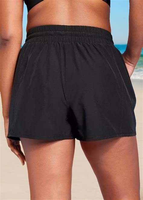 Rotita Black Quick Drying High Waisted Pocket Beach Shorts Rotita