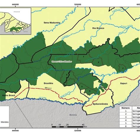 Mapa Da Reserva Extrativista Chico Mendes Destaque Para Os