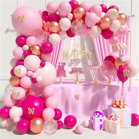 Butterfly Balloon Hot Pink Balloon Garland Arch Kit Maca Pink Latex ...