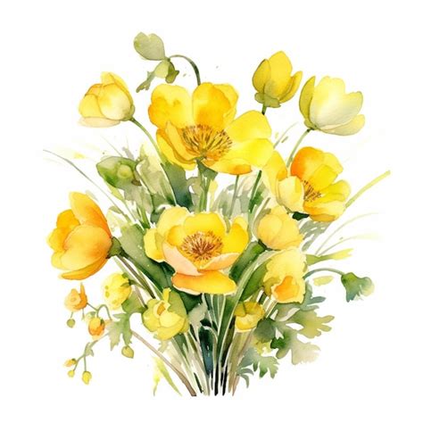 Premium AI Image A Bouquet Of Yellow Flowers With Green Leaves