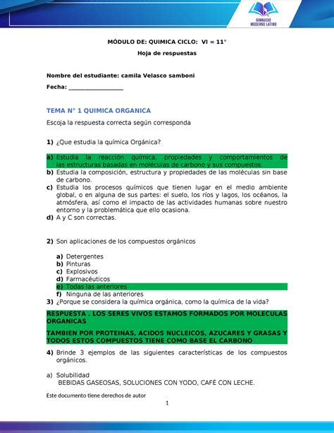 8 Hoja de actividades Química VI Desarollado MÓDULO DE QUIMICA