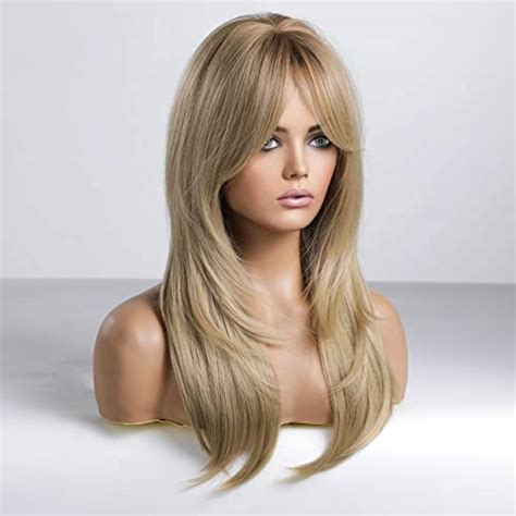 Haircube Blonde Wigs With Bangs Long Layered Wig For Women Blonde