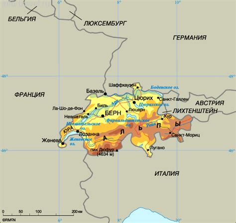 Швейцария Карта Швейцарии Подробная географическая карта Швейцарии