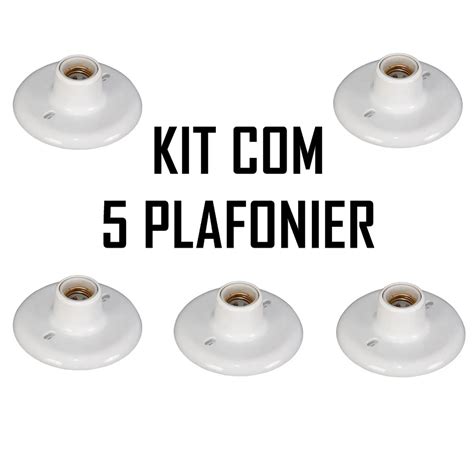 Kit 5 Plafonier Plafon De Teto Redondo Branco Soquete E27 Energia