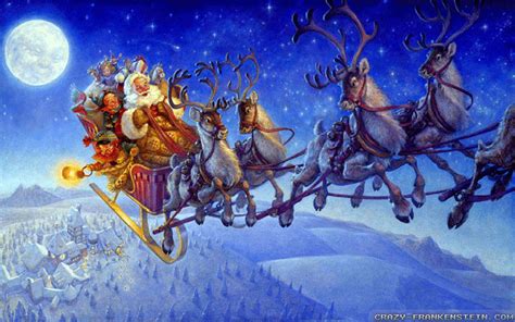 Santa Sleigh And Reindeers In Sky Wallpapers - Wallpaper Cave