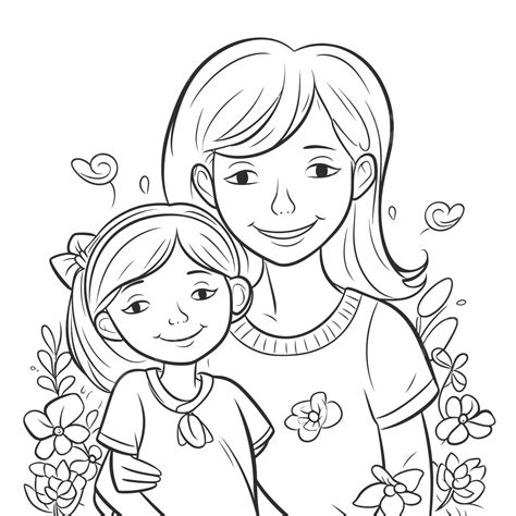 Dibujo De Esquema De P Gina Para Colorear De Madre E Hija Vector Png