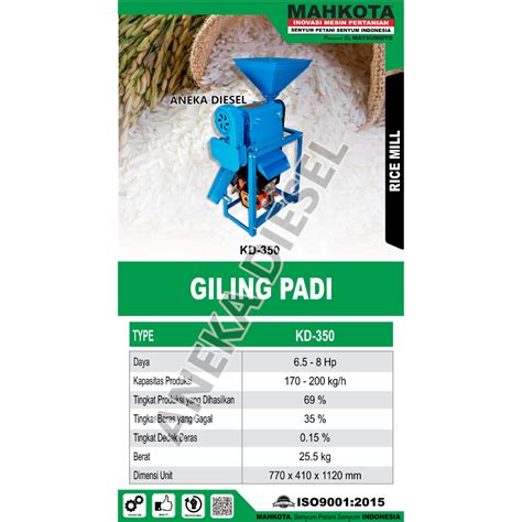 Jual Mesin Giling Penggiling Padi Kd Mahkota Mesin Gilingan Padi Kd