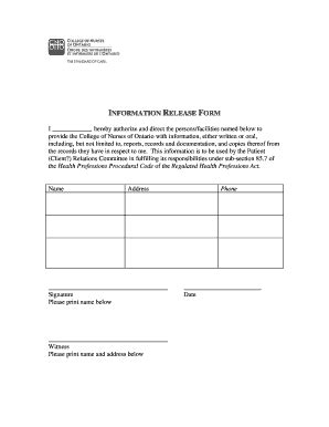 Fillable Online Cno Information Release Form College Of Nurses Of