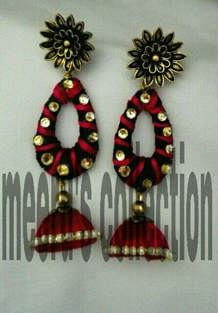 Silk Thread Jhumka Pair Silk Thread Jhumkas Silk Thread Silk