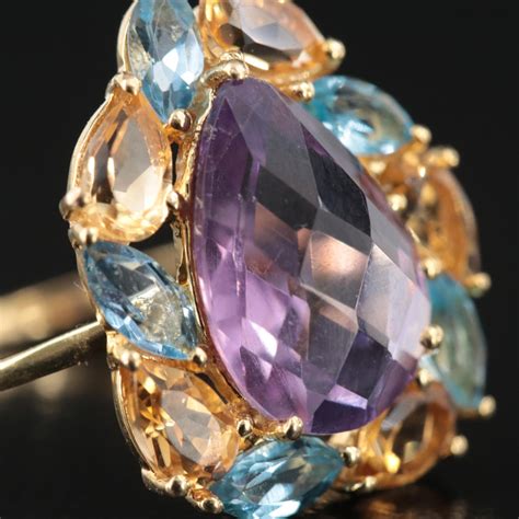 14K Amethyst, Topaz and Citrine Ring | EBTH