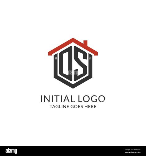 Initial Logo Os Monogram With Home Roof Hexagon Shape Design Simple