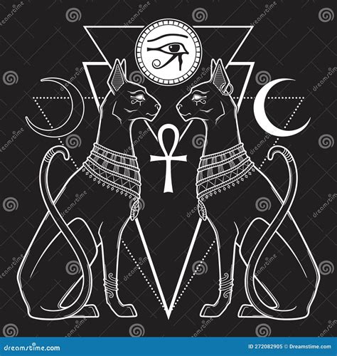 Bastet Or Bast Ancient Egyptian Goddess Sphynx Cat In Gothic Style Hand