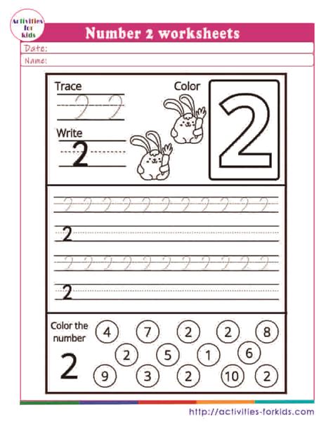 Number 2 worksheets free printable