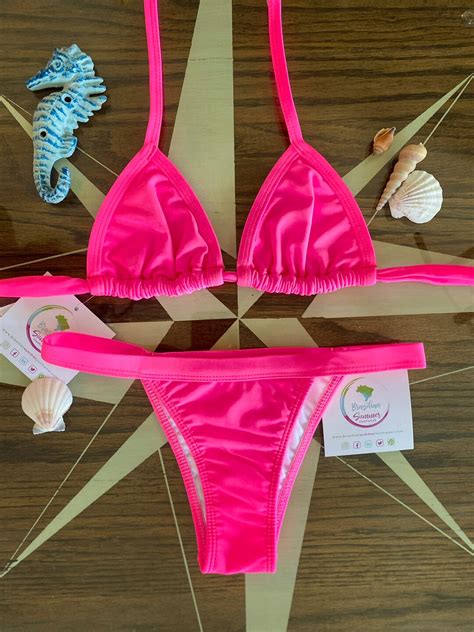 Neon Pink Retro Brazilian Bikini Set Size S L Etsy