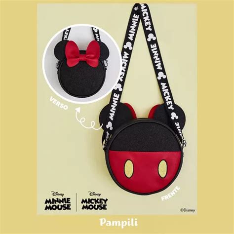 Bolsa Infantil Pampili Preta Vermelha Mickey E Minnie Disney Cor Preto