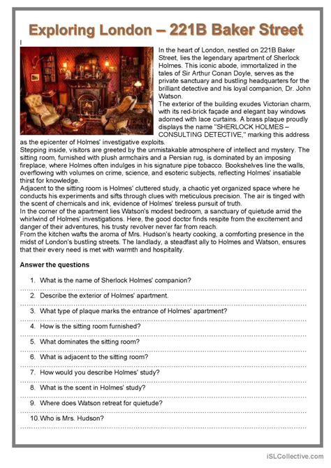 Exploring London B Baker Street English Esl Worksheets Pdf Doc