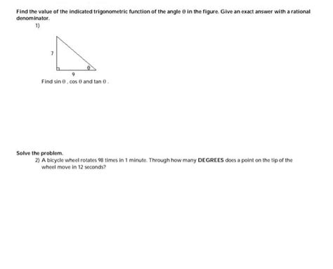 Solved Find The Value Of The Indicated Trigonometric