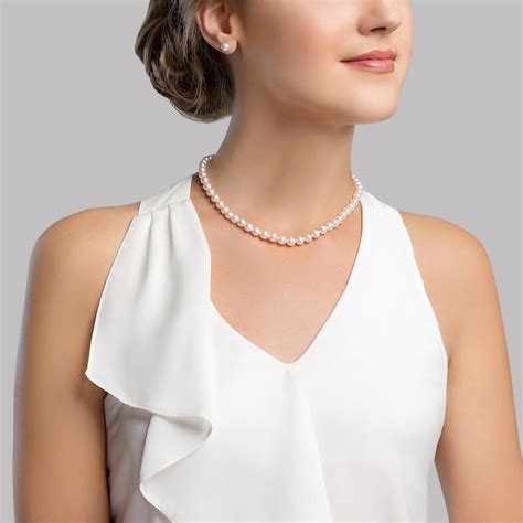 6 5 7 0mm Japanese Akoya White Choker Length Pearl Necklace AA Quality