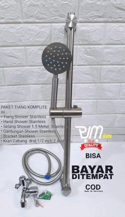 Pjm Store Paket Shower Tiang Kamar Mandi Stainless Set Kran Cabang