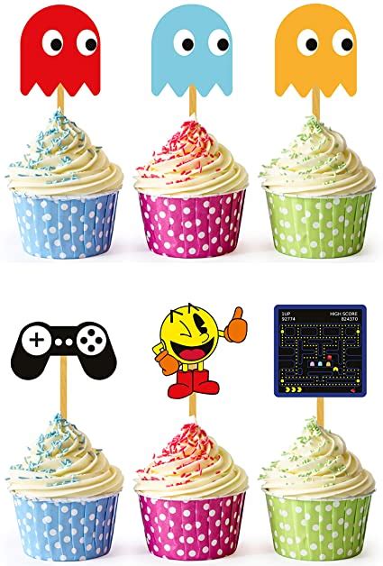 24x Cupcake Topper Picks Pacman Cupcake Toppers Cupcakes For Men