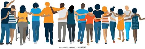 Panoramic Illustration Group Friends Supporting Each Stock Vector